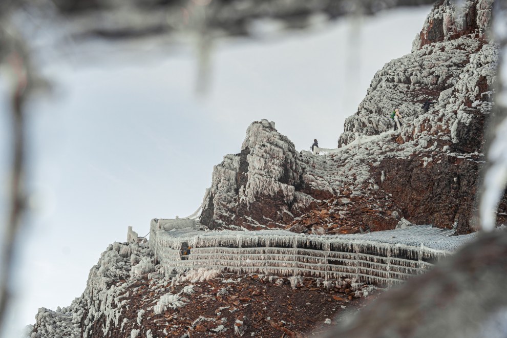 Hiker on the way to the top of Yushan, the highest mountain in Taiwan