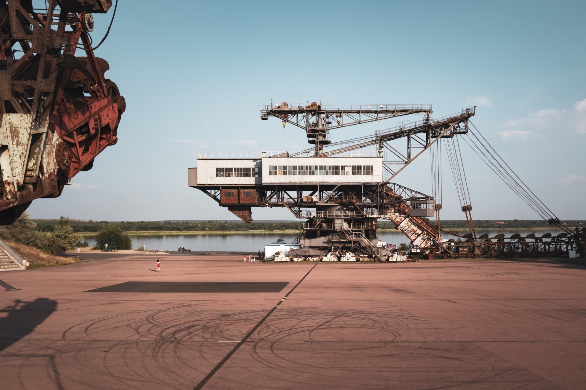 Giant decommissioned mining excavator above the empty open-air festival venue, Ferropolis, Gräfenhainichen, Germany, summer 2020